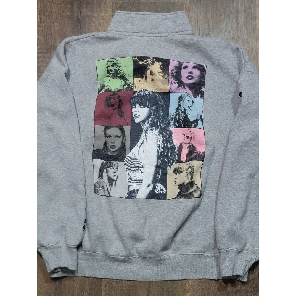 Taylor Swift The Eras‎ Tour Graphic Sweatshirt Pullover Quarter Zip Gray Size M